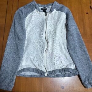 Y2K WetSeal Gray and White Lace Zip-Up Jacket Size Large